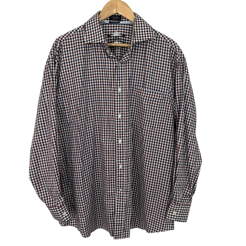 Paul & Shark Yachting Cotton Oxford Shirt Mens 44 XL Check Plaid Button Down EUC